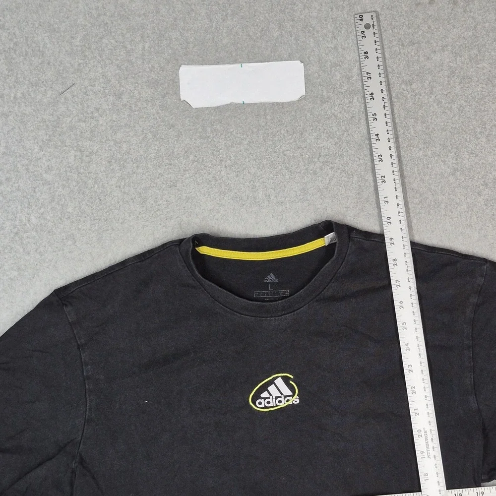 Adidas Men Shirt L Black Embroidered Graphic Activewear Short Sleeve